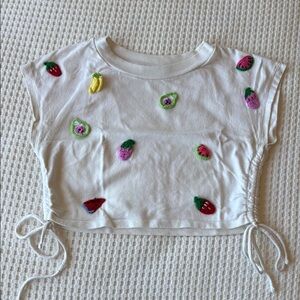 Zara White Crop Top with Colorful Fruit Embroidery